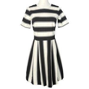 LOFT Black and White Striped Fit-and-Flare Dress